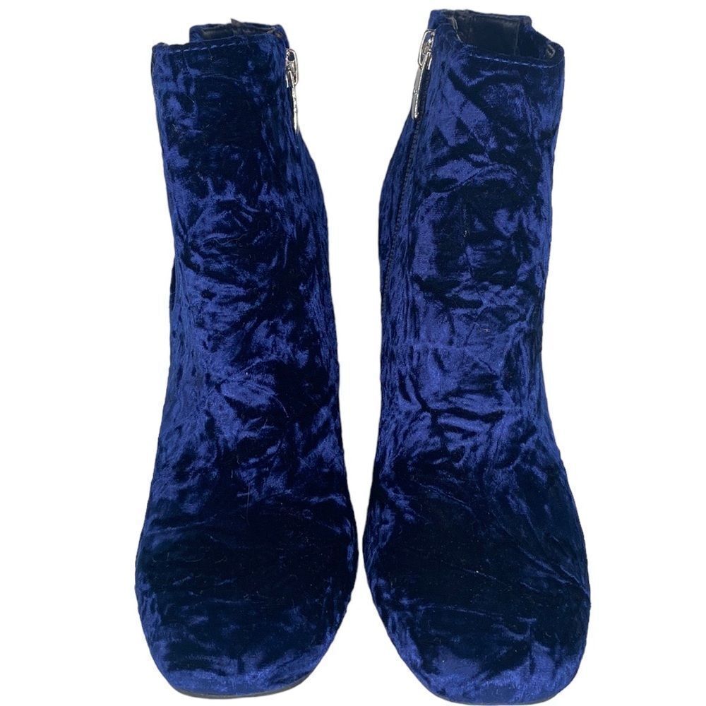 Royal blue velvet Marc Fisher heeled ankle boots